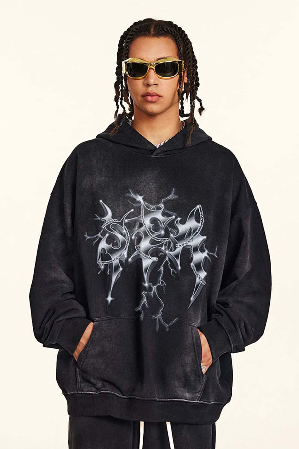 Vintage Metal Rock Distressed Washed Loose Hoodie