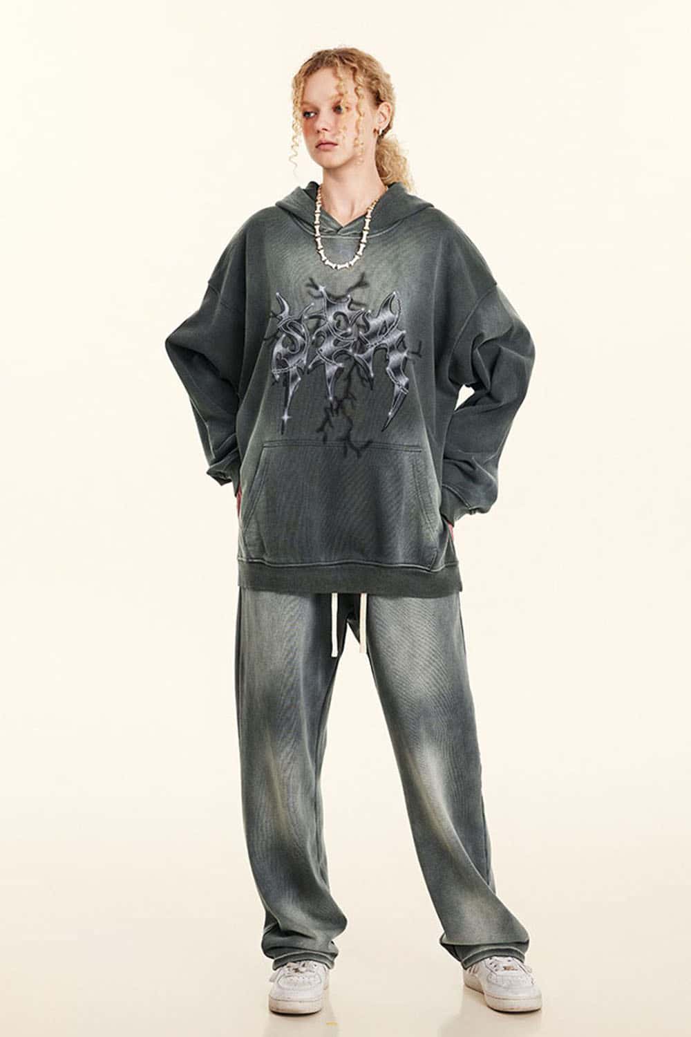 Vintage Metal Rock Distressed Washed Loose Hoodie