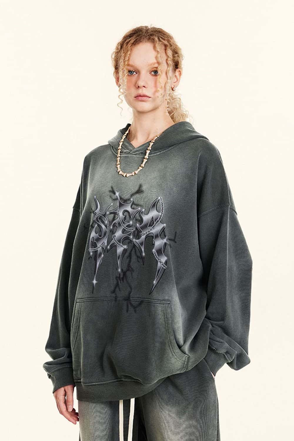 Vintage Metal Rock Distressed Washed Loose Hoodie