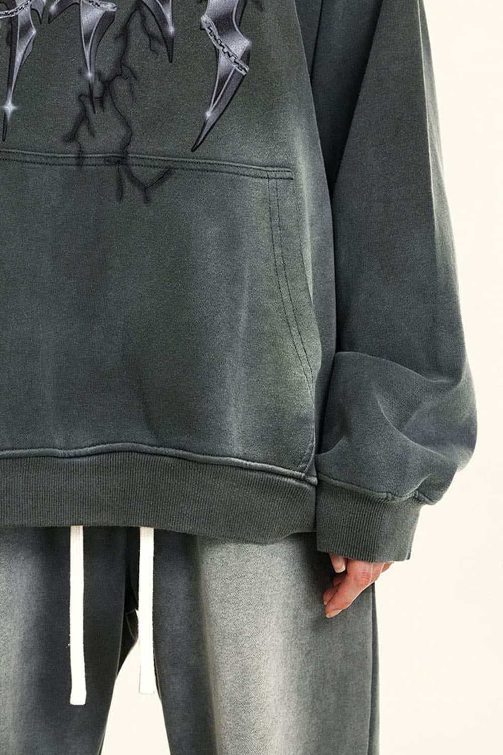 Vintage Metal Rock Distressed Washed Loose Hoodie