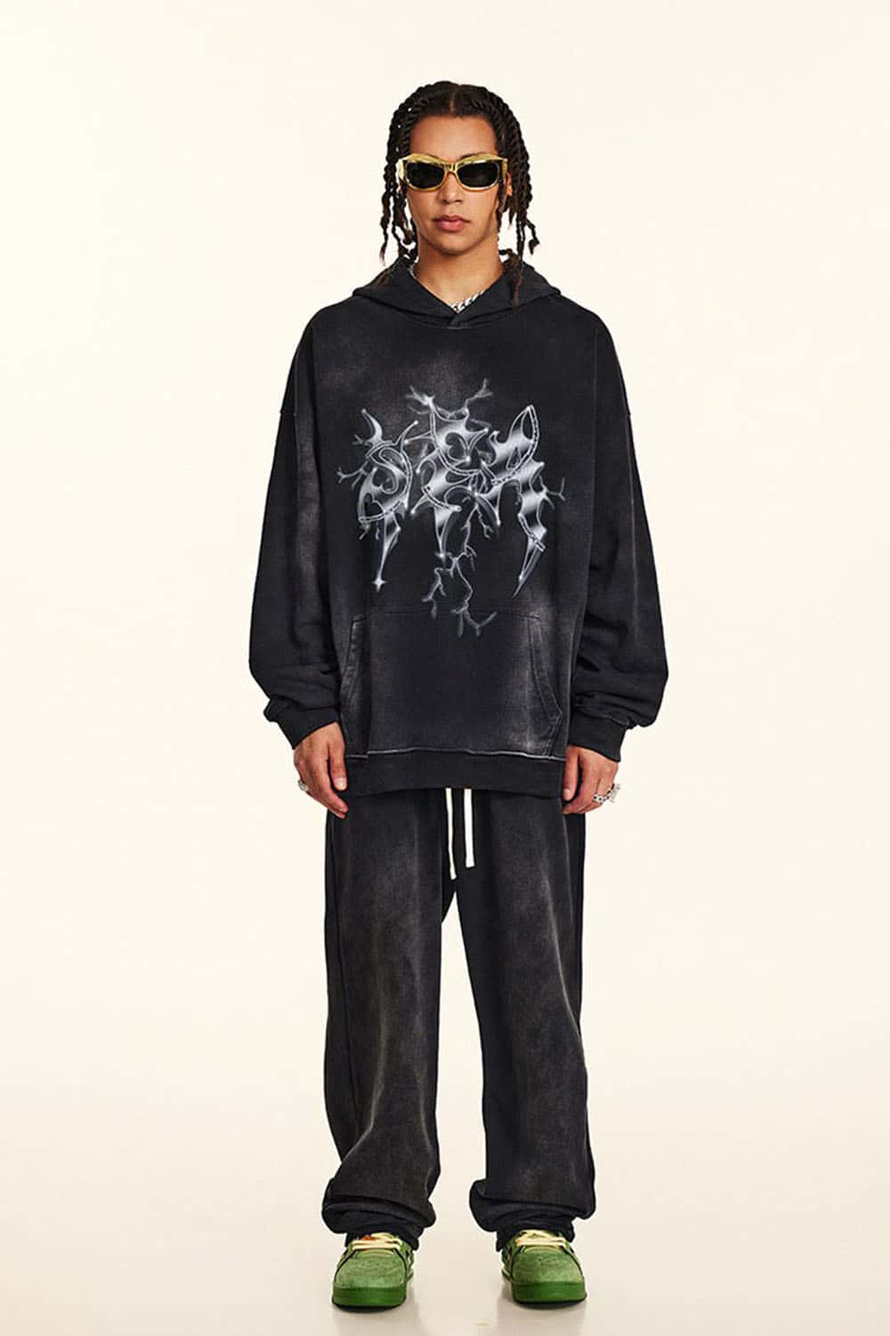 Vintage Metal Rock Distressed Washed Loose Hoodie