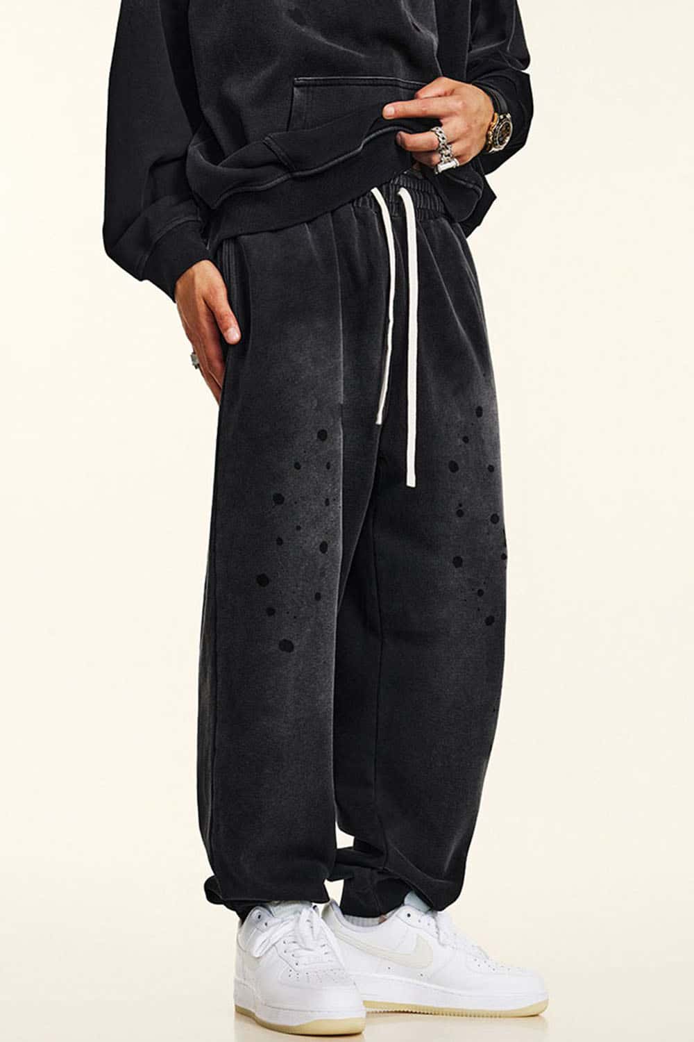 High Street Distressed Elastic Waist Joggers with Cuffed Ankles