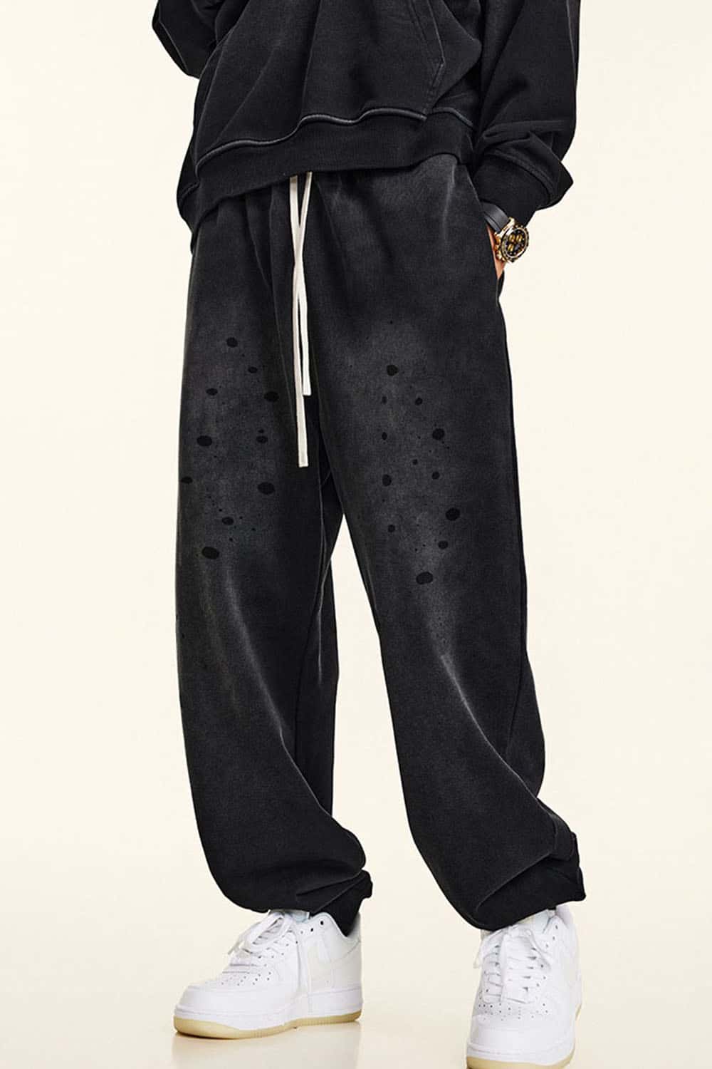 High Street Distressed Elastic Waist Joggers with Cuffed Ankles