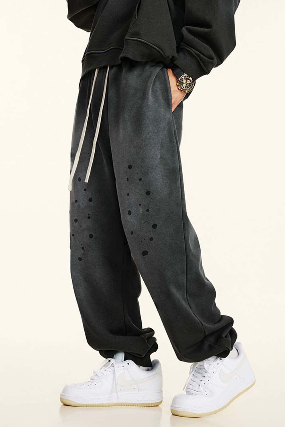 High Street Distressed Elastic Waist Joggers with Cuffed Ankles