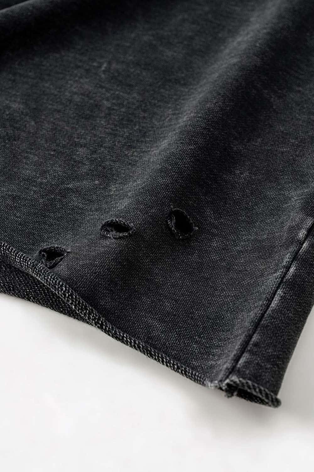 High Street Crew Neck Loose Fit Distressed Long Sleeve Top