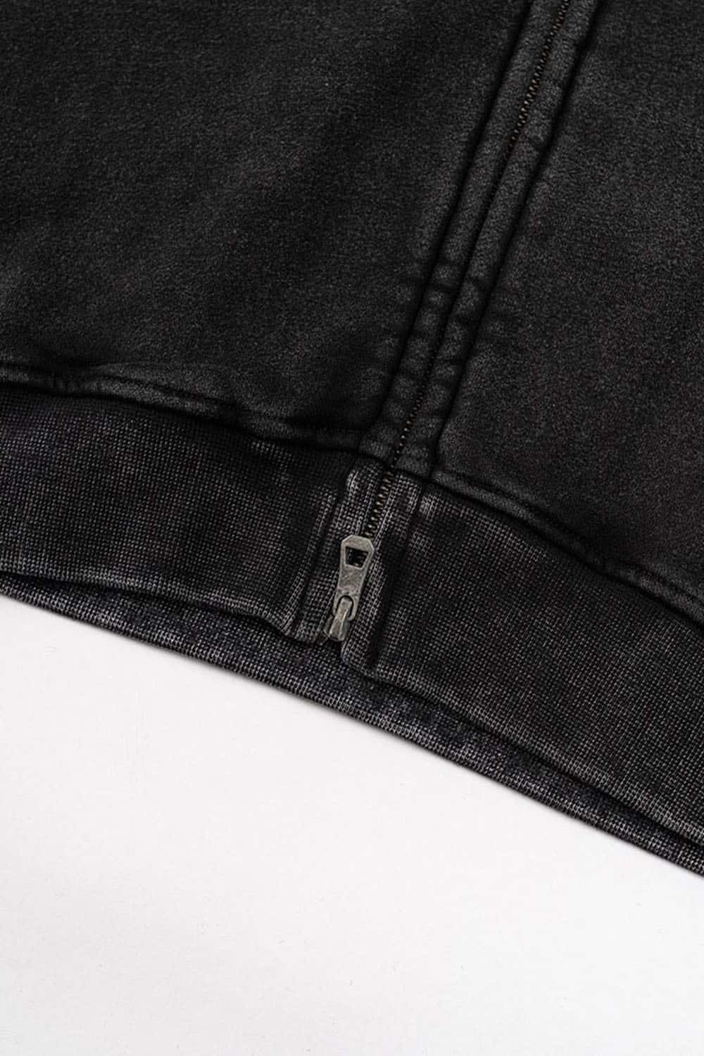 High Street Heavyweight Washed Zip-Up Fleece Hoodie with Collar