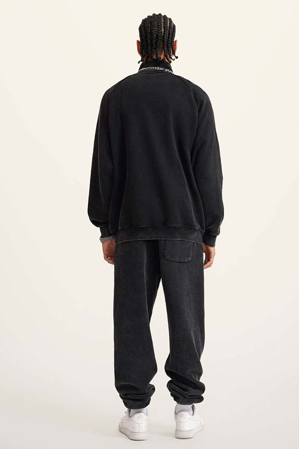 High Street Heavyweight Washed Zip-Up Fleece Hoodie with Collar