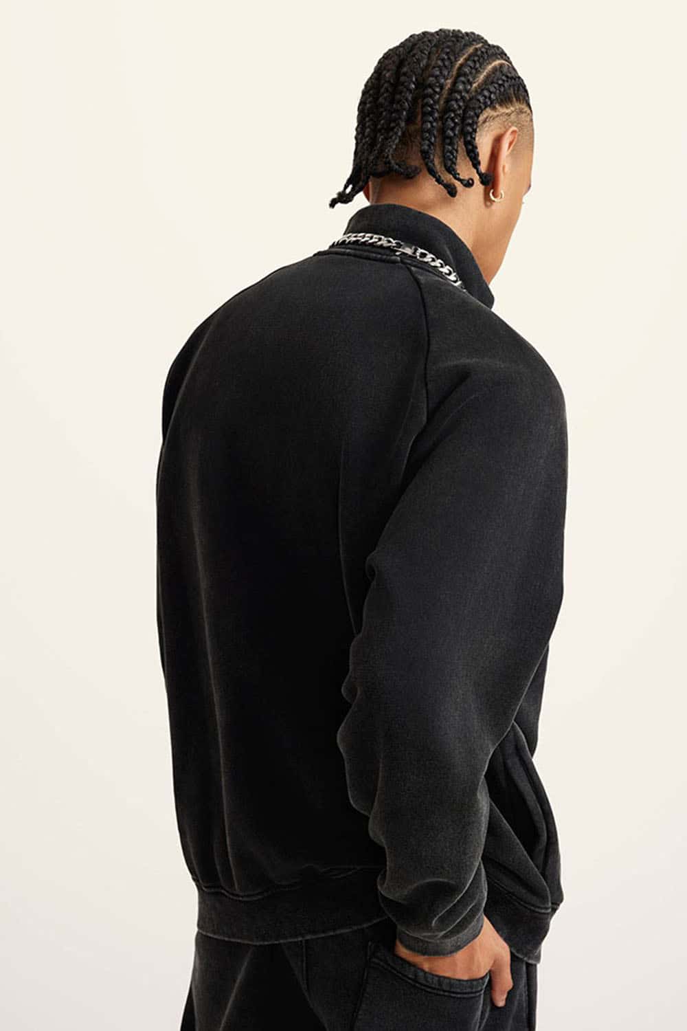 High Street Heavyweight Washed Zip-Up Fleece Hoodie with Collar