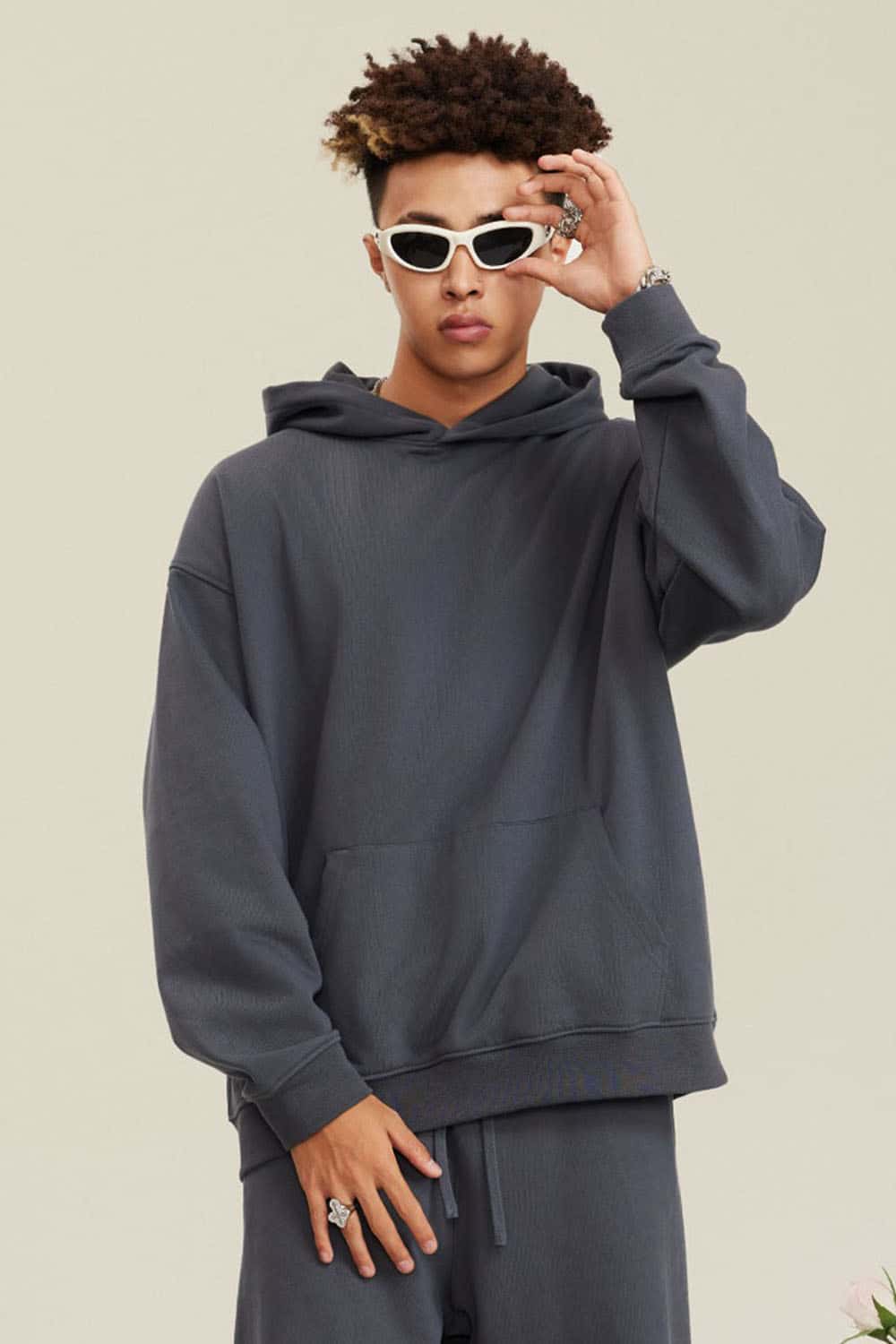 Heavyweight Terry Cloth Hoodie - Solid Color Trendy Outfit