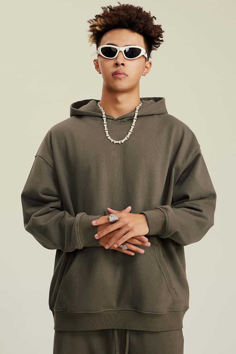 Heavyweight Terry Cloth Hoodie - Solid Color Trendy Outfit