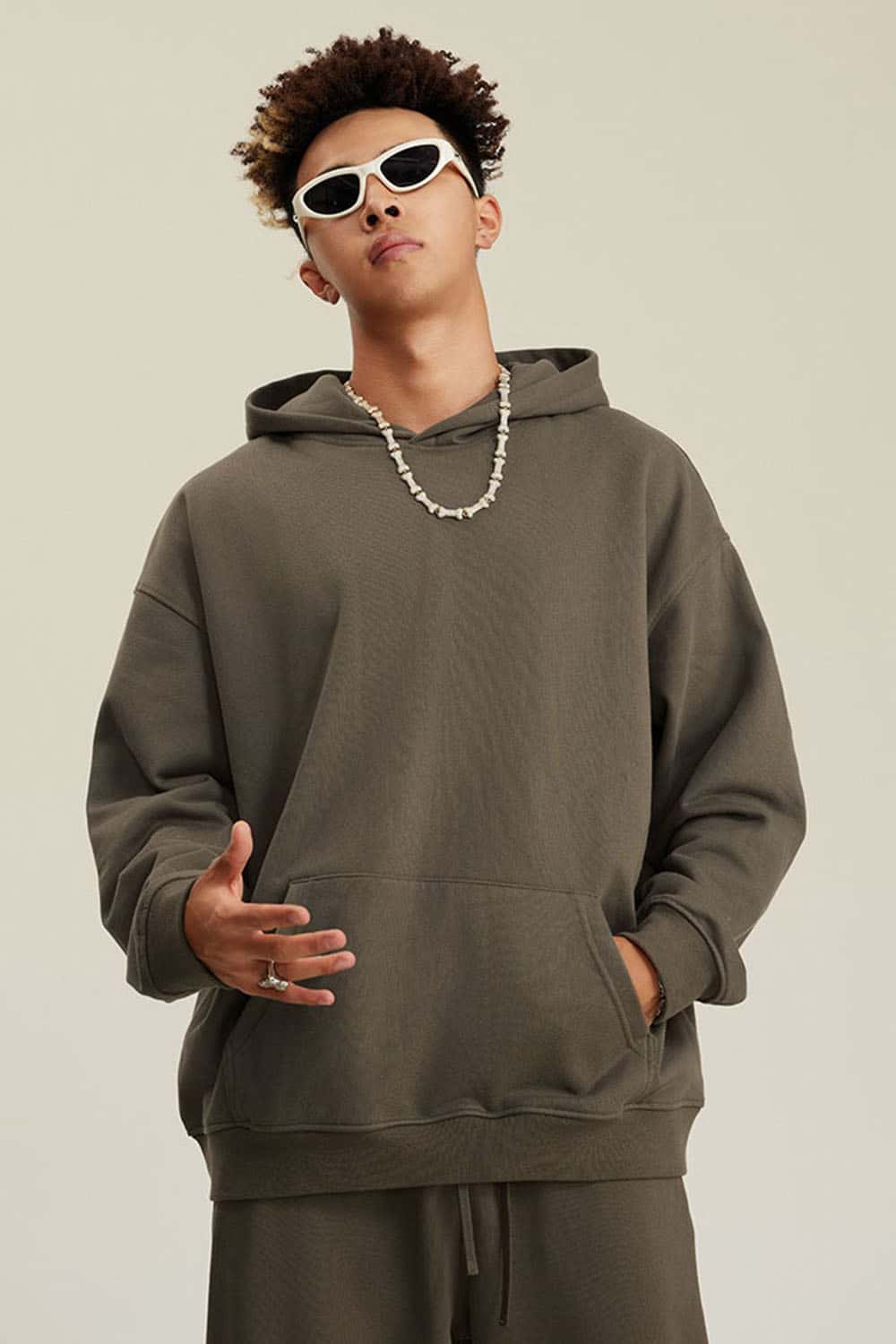Heavyweight Terry Cloth Hoodie - Solid Color Trendy Outfit