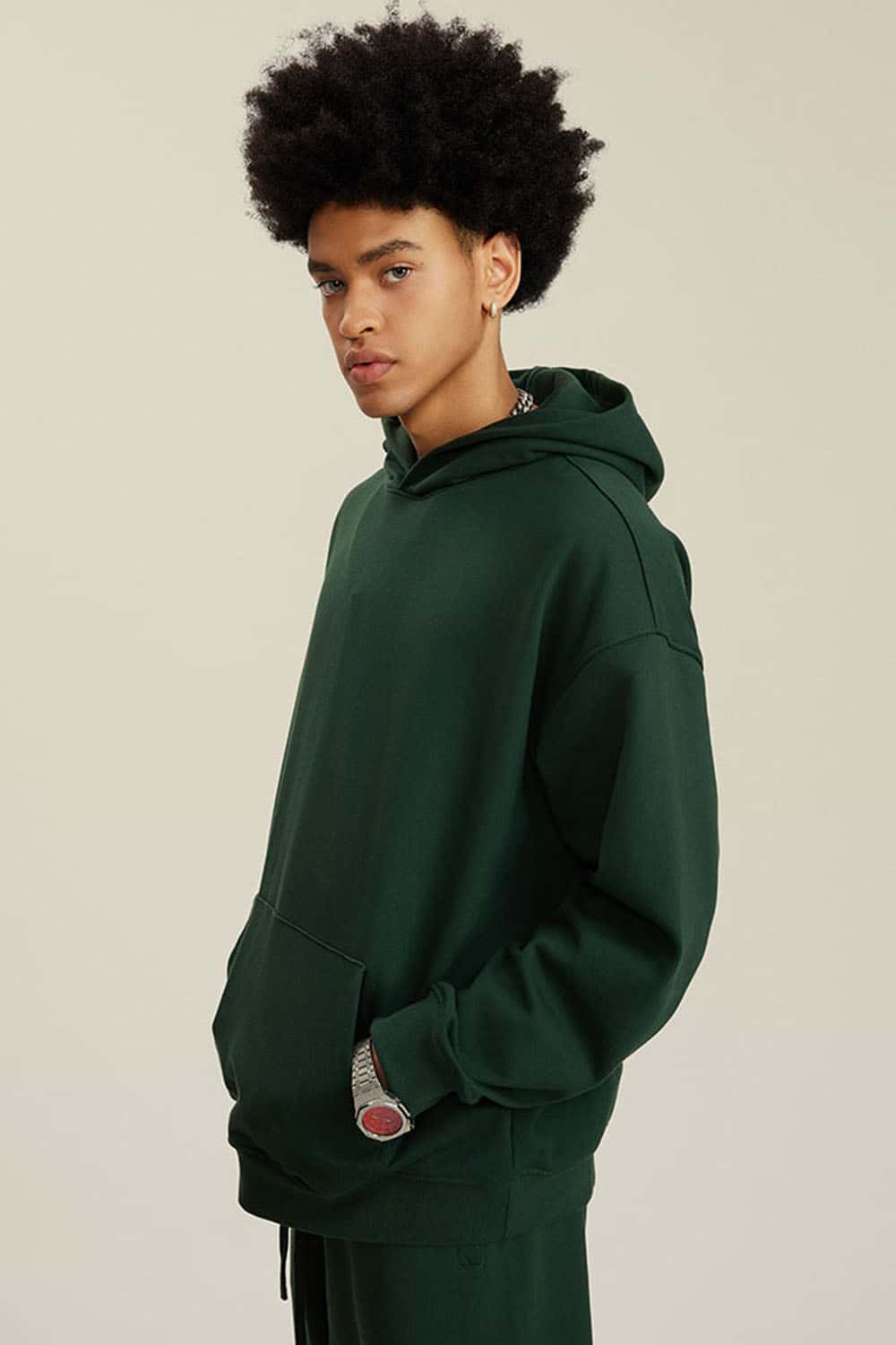 Heavyweight Terry Cloth Hoodie - Solid Color Trendy Outfit