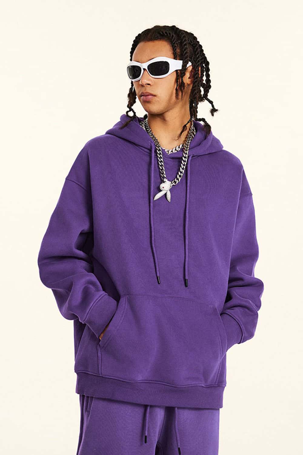 Fleece-Lined Solid Color Hoodie with Plush Hood - Cozy Casual Wear