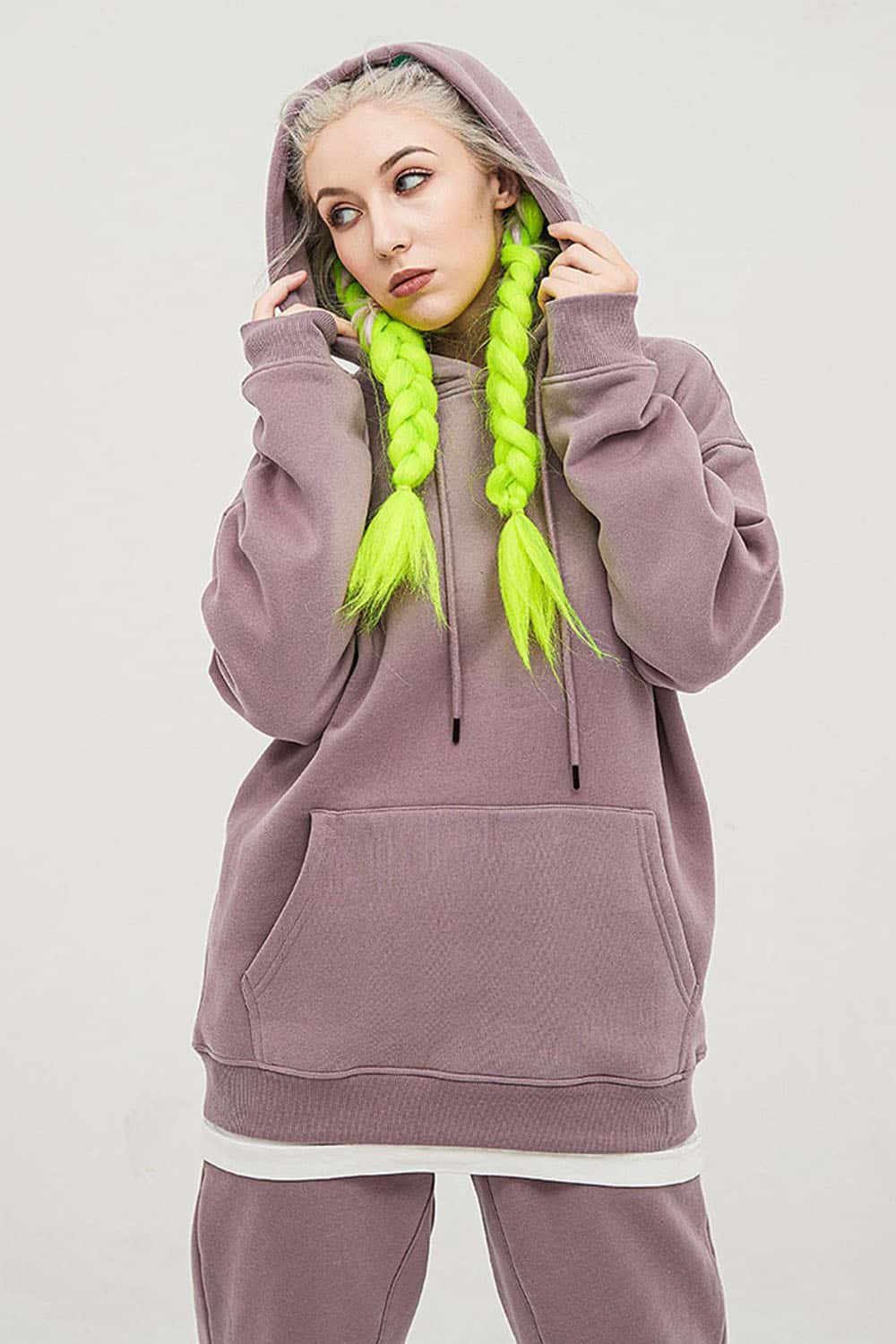 Fleece-Lined Solid Color Hoodie with Plush Hood - Cozy Casual Wear