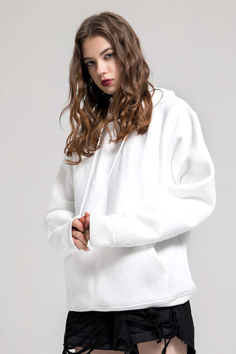 Fleece-Lined Solid Color Hoodie with Plush Hood - Cozy Casual Wear