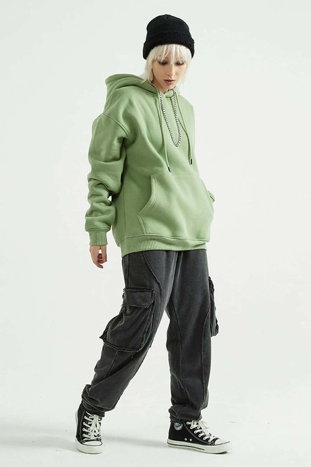 Fleece-Lined Solid Color Hoodie with Plush Hood - Cozy Casual Wear
