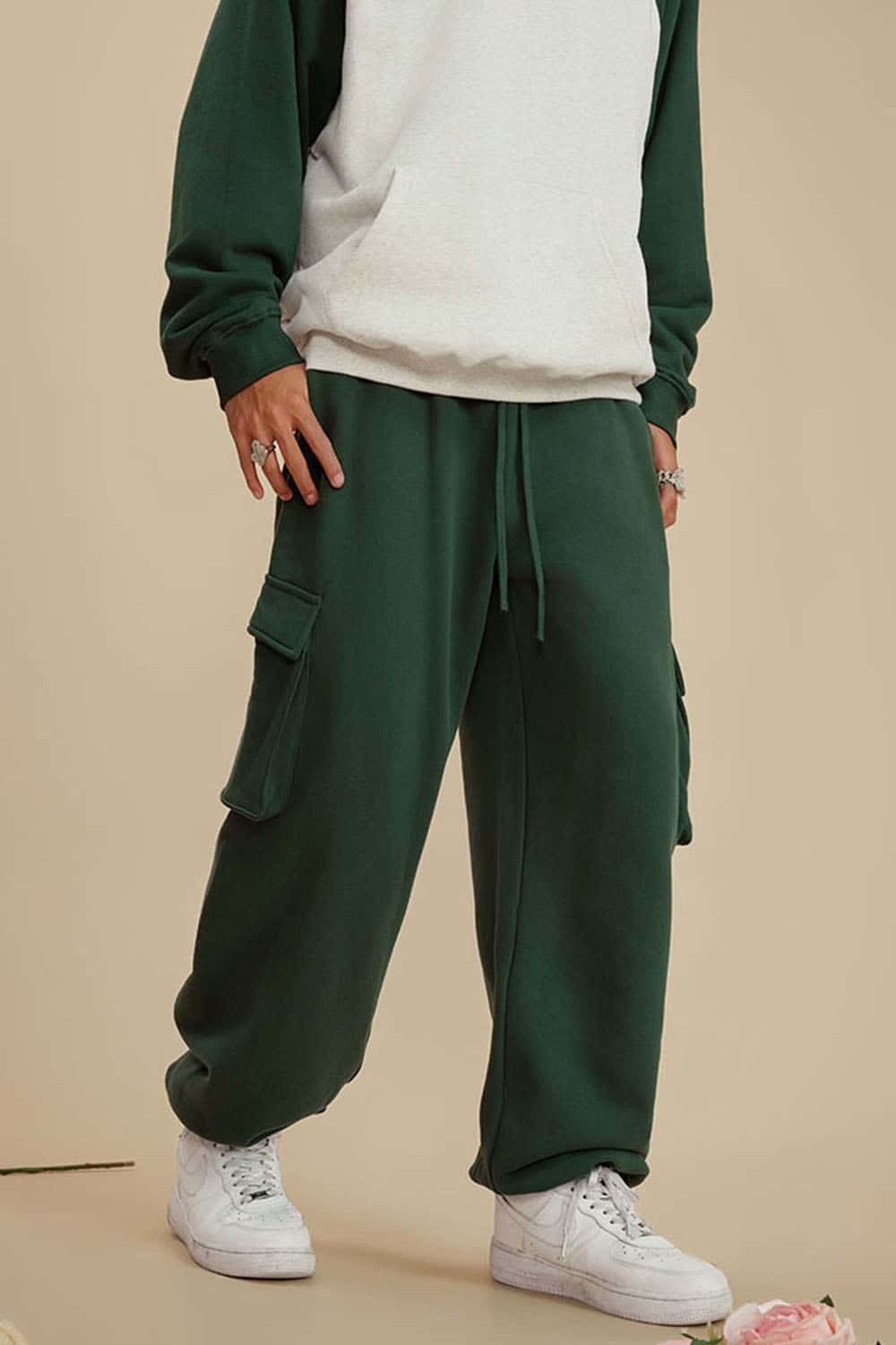 Men's Fleece-Lined Utility Joggers - Casual Loose Fit Cargo Sweatpants