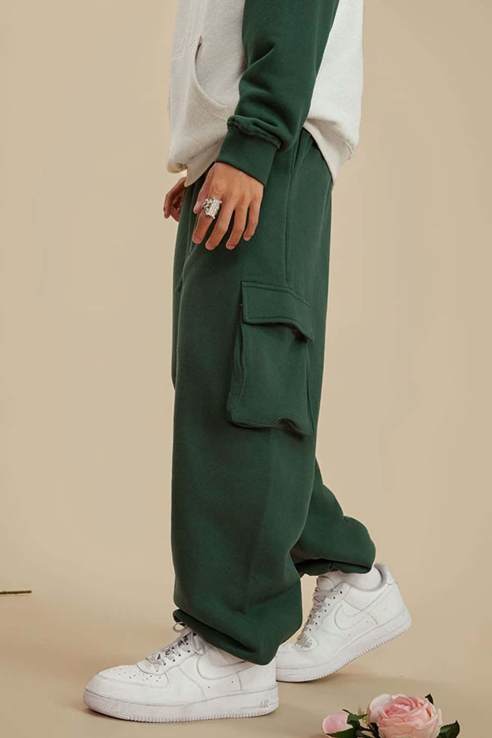 Men's Fleece-Lined Utility Joggers - Casual Loose Fit Cargo Sweatpants