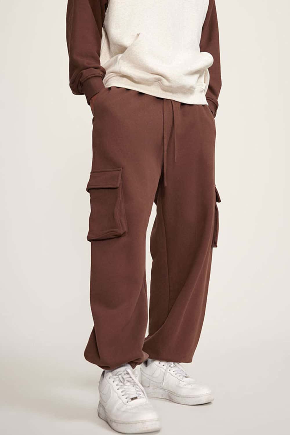 Men's Fleece-Lined Utility Joggers - Casual Loose Fit Cargo Sweatpants