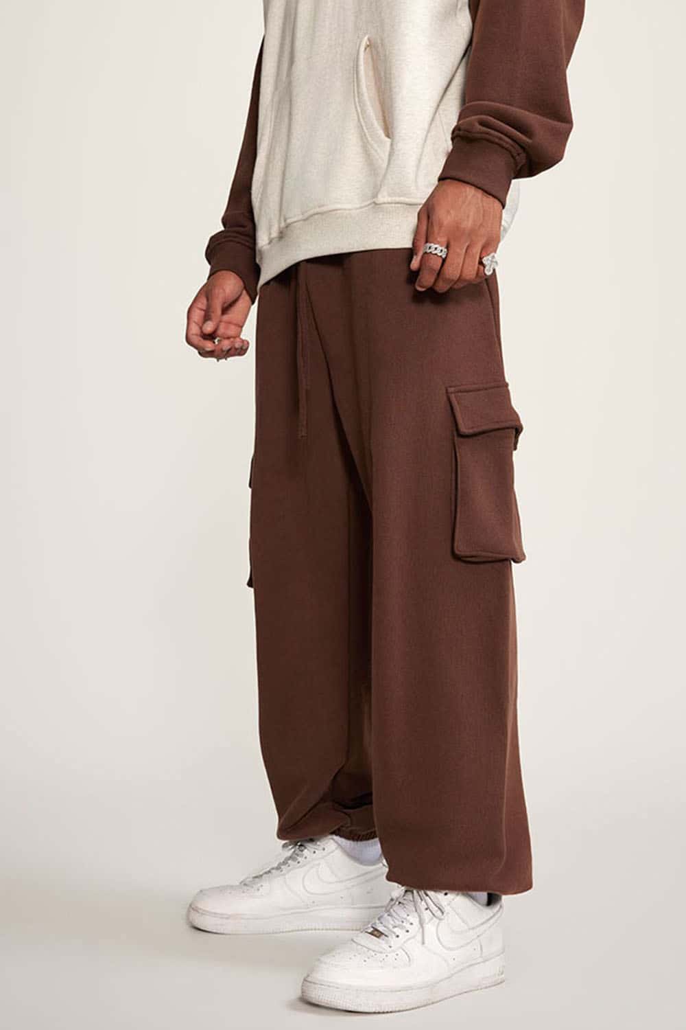 Men's Fleece-Lined Utility Joggers - Casual Loose Fit Cargo Sweatpants