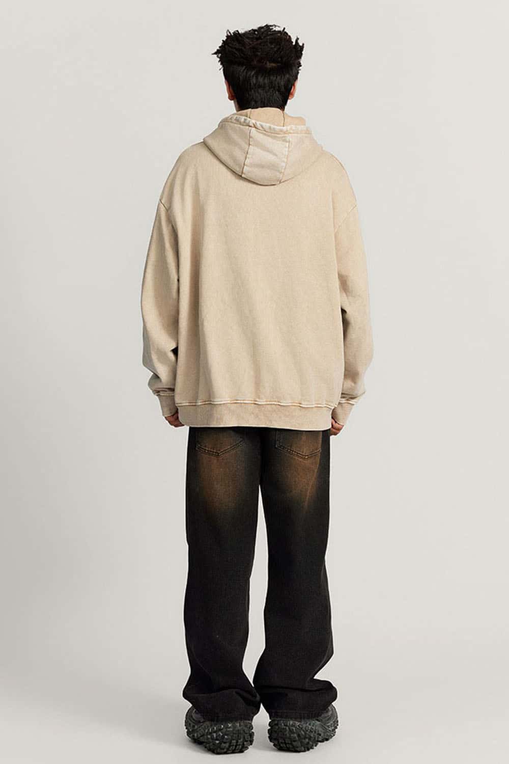 Loose Cotton Skateboard Hoodie with Water Wash Finish