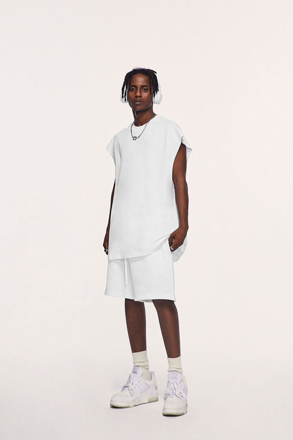 305g Heavyweight Earth Tone Sleeveless Vest with Loose European Street Fit