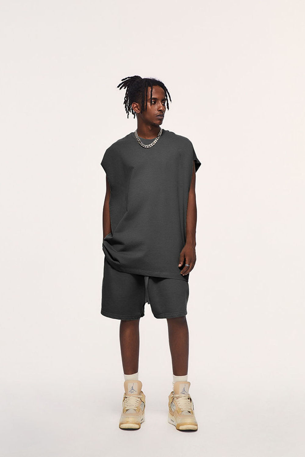 305g Heavyweight Earth Tone Sleeveless Vest with Loose European Street Fit