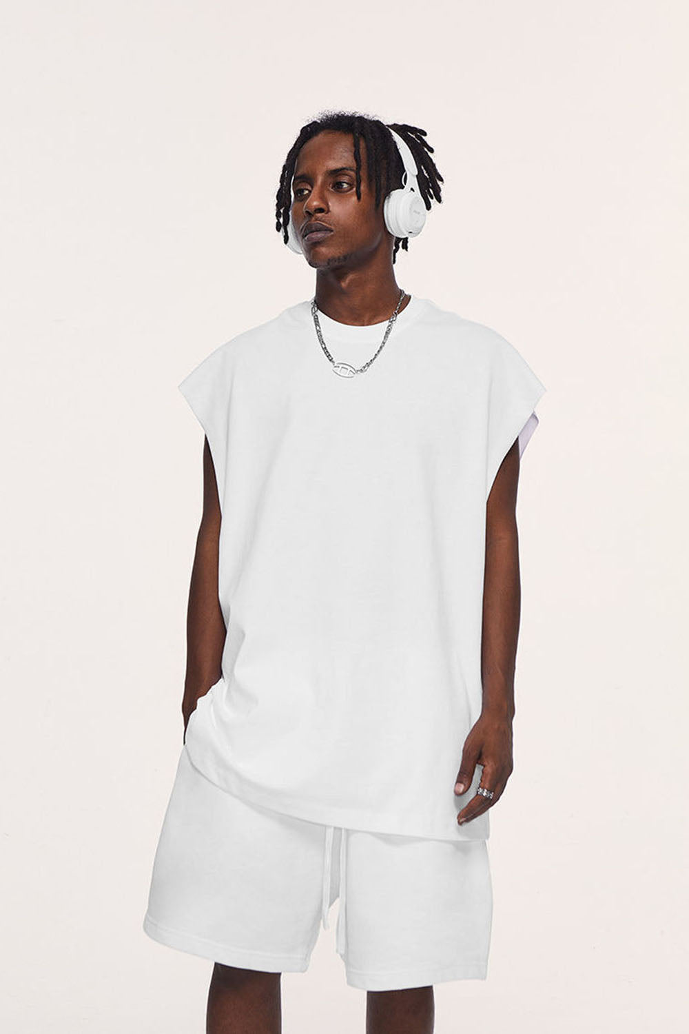305g Heavyweight Earth Tone Sleeveless Vest with Loose European Street Fit