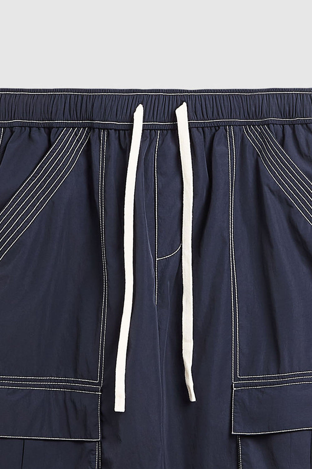 Water-Resistant Cargo Wide-Leg Pants with Visible Stitching
