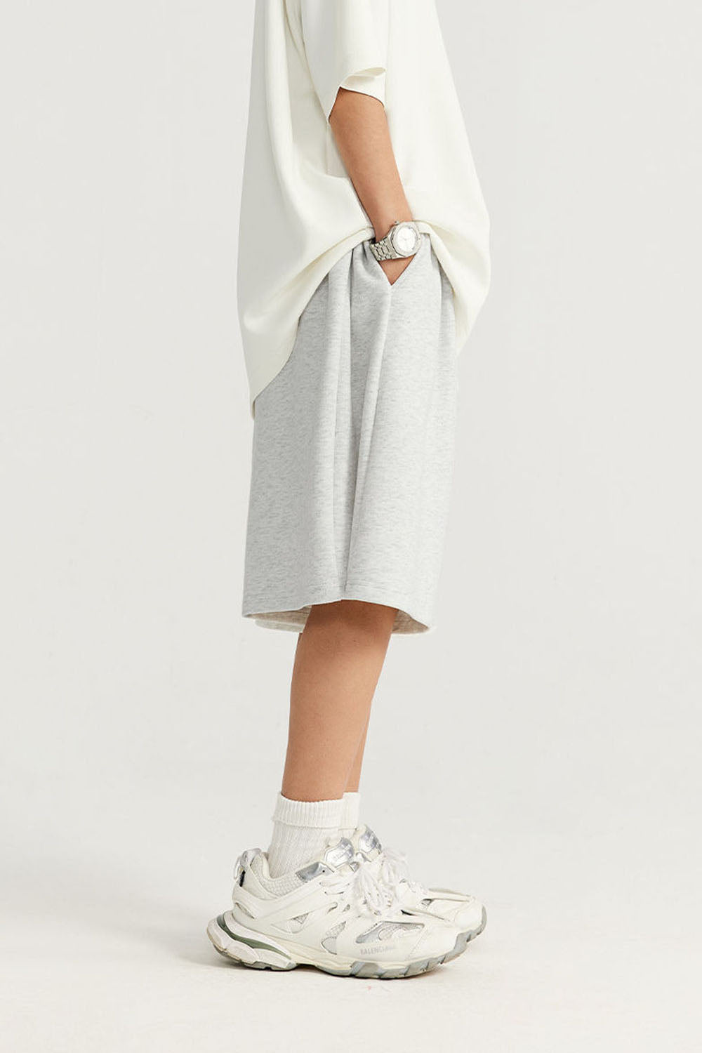 Men's Brushed Fleece A-line Mid-Length Loose Casual Shorts