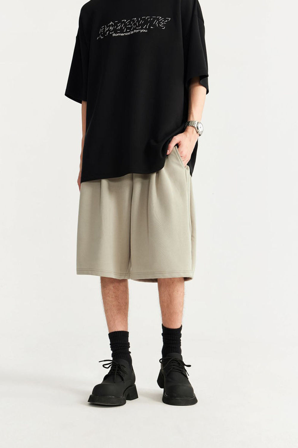 Men's Brushed Fleece A-line Mid-Length Loose Casual Shorts