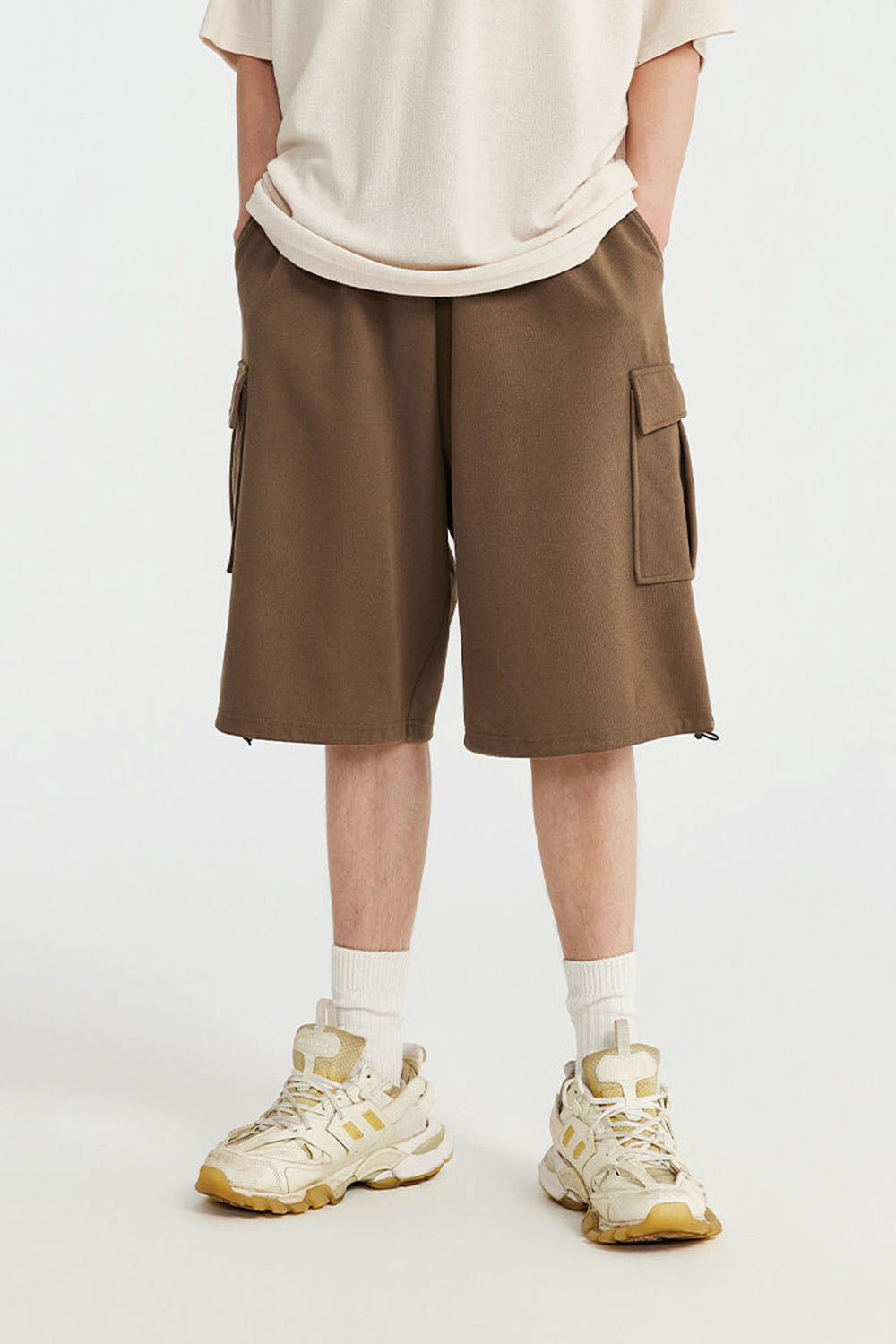 Men's Brushed Fleece Hip-Hop Shorts with Multiple Pockets