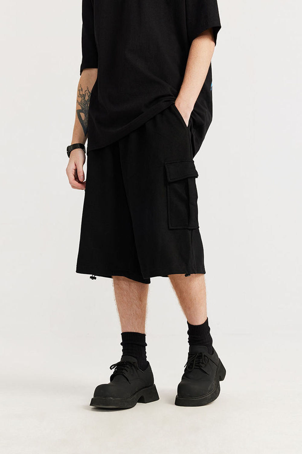 Men's Brushed Fleece Hip-Hop Shorts with Multiple Pockets