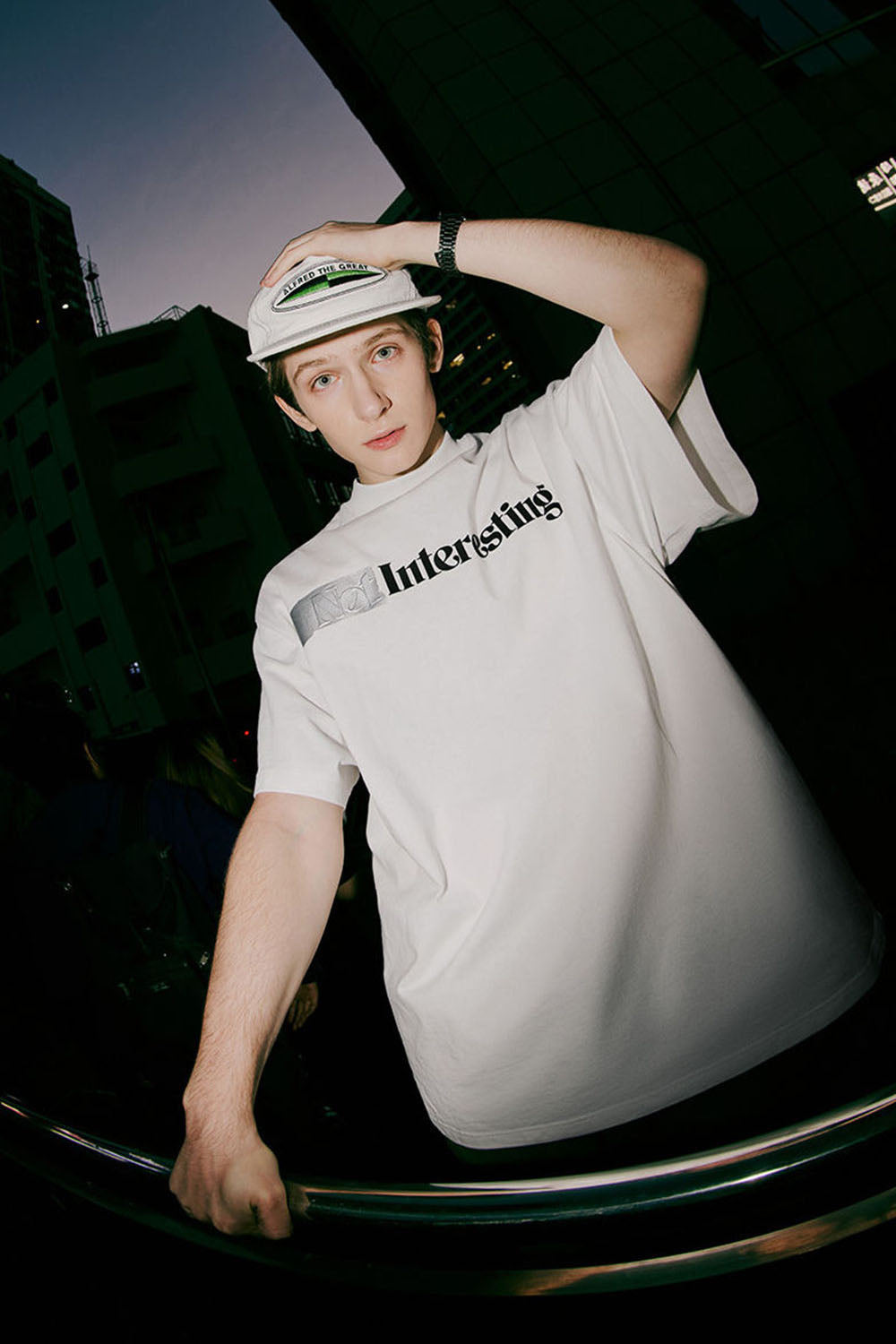 Mock Neck Tape-Inspired Silicone Letter Print Loose Short Sleeve T-Shirt