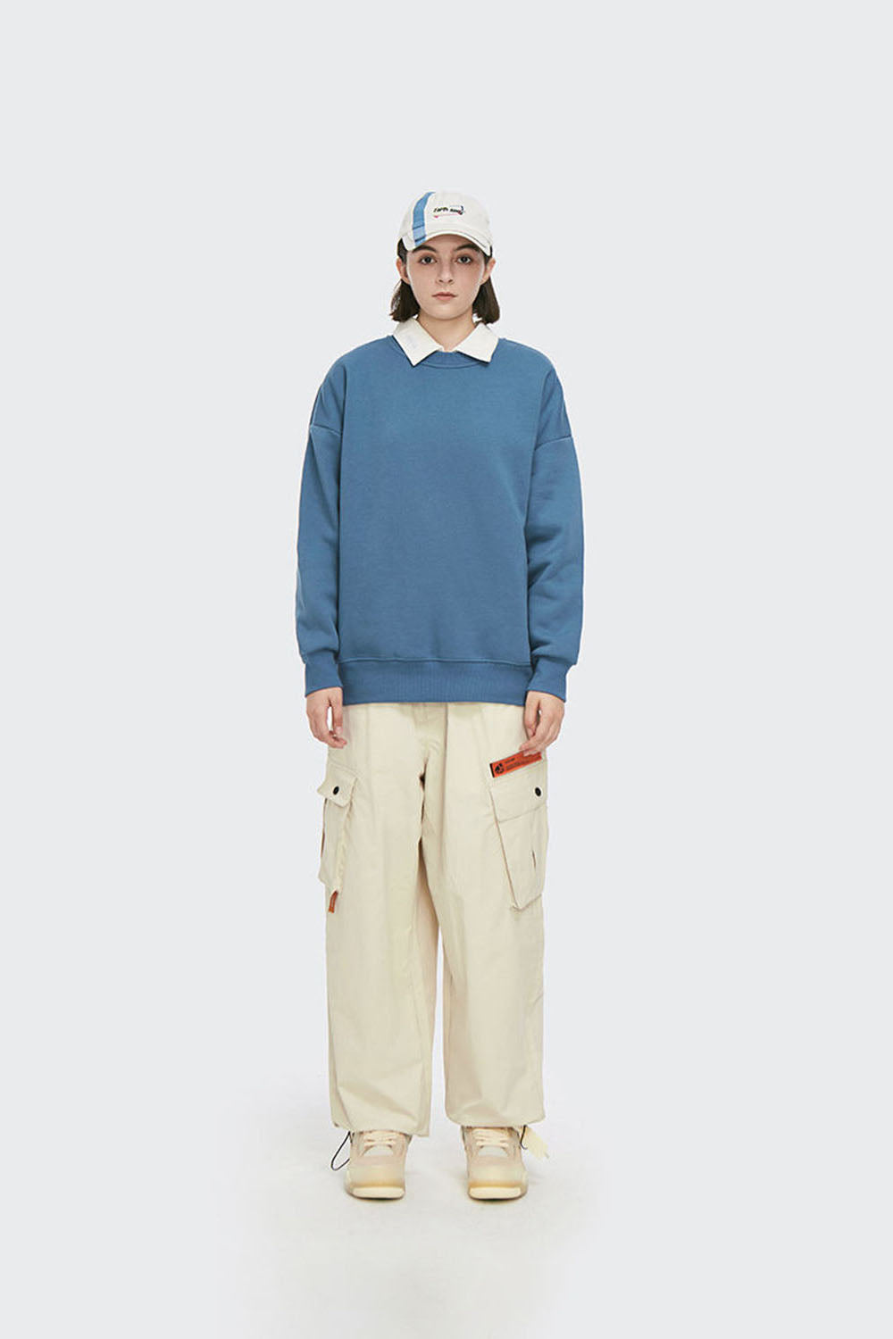 350G Fleece-Lined Solid Color Crew Neck Sweatshirt