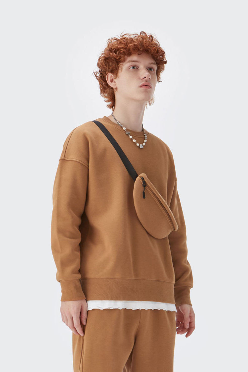 350G Fleece-Lined Solid Color Crew Neck Sweatshirt