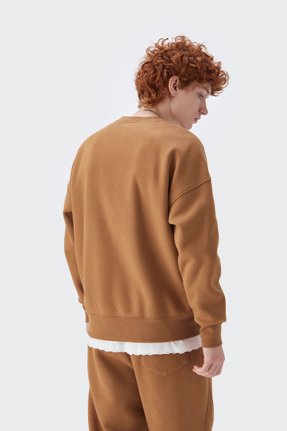 350G Fleece-Lined Solid Color Crew Neck Sweatshirt