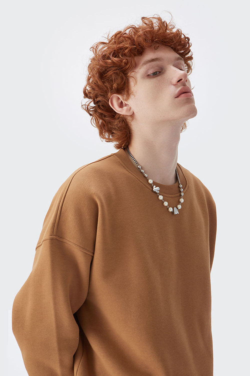 350G Fleece-Lined Solid Color Crew Neck Sweatshirt