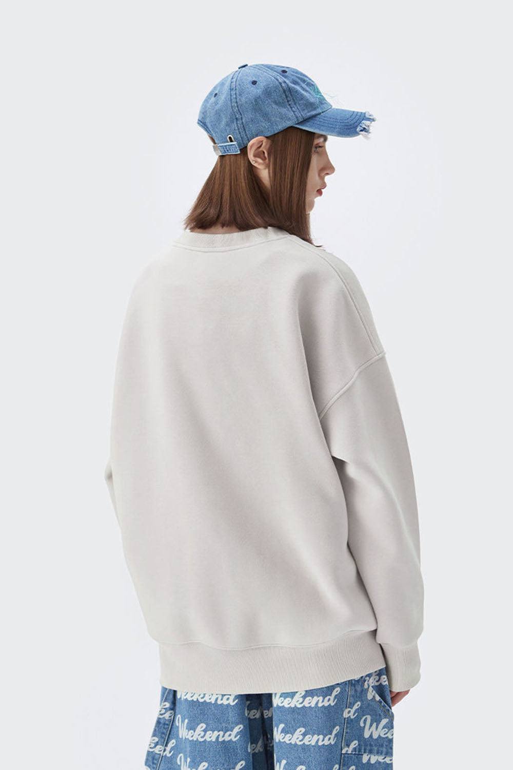 350G Fleece-Lined Solid Color Crew Neck Sweatshirt