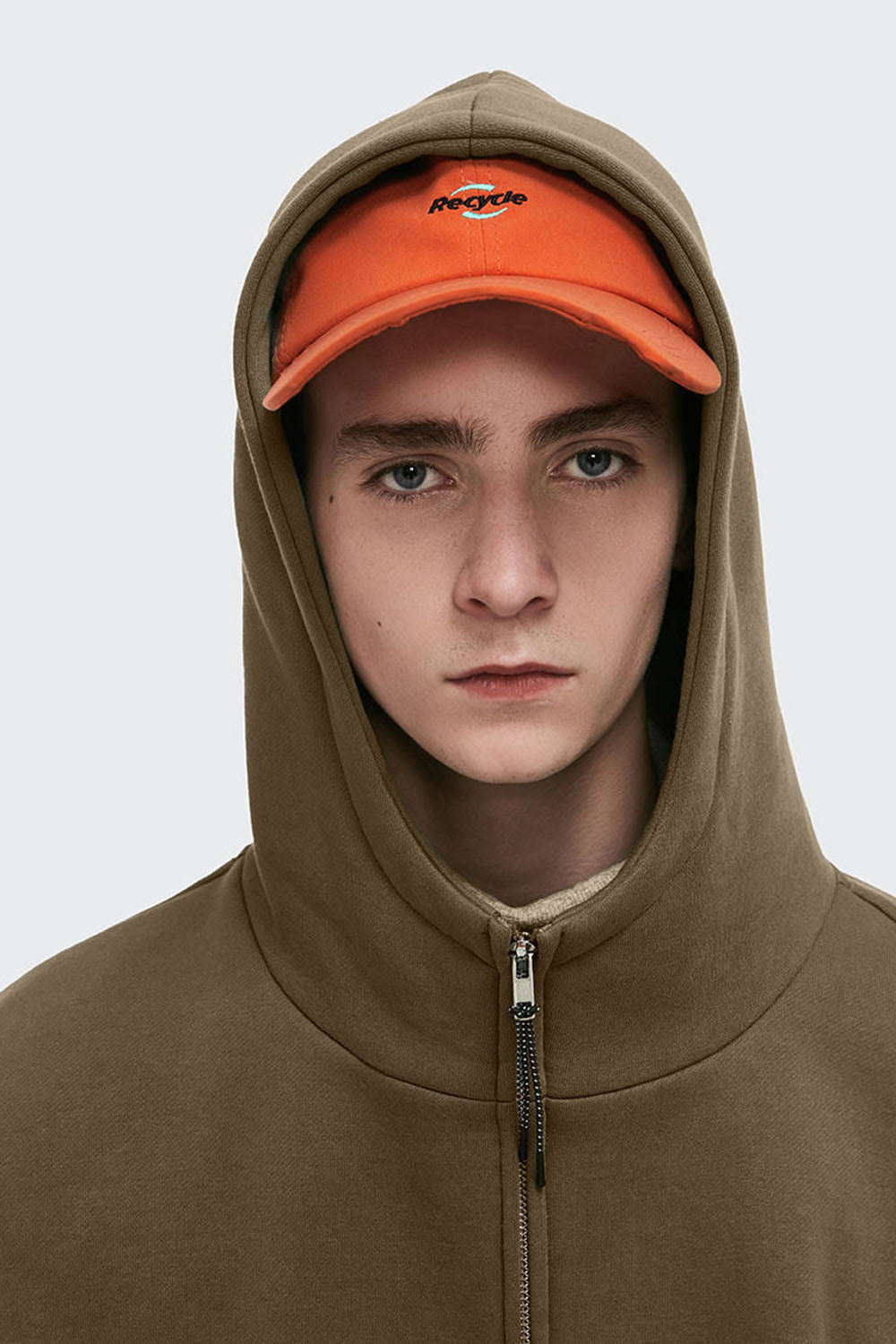 Men's 350G Fleece-Lined High Zip Hoodie in Solid Color