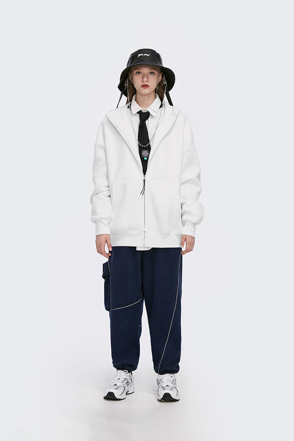 Men's 350G Fleece-Lined High Zip Hoodie in Solid Color