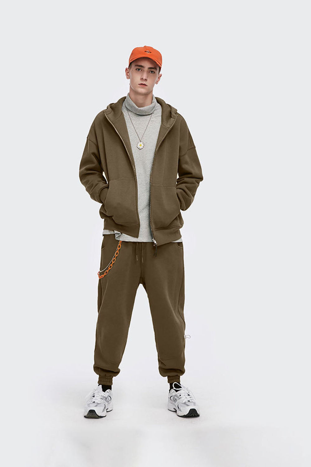 Men's 350G Fleece-Lined High Zip Hoodie in Solid Color