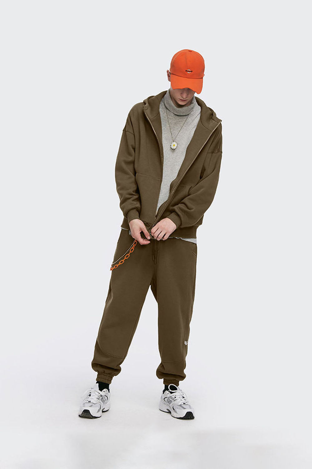 Men's 350G Fleece-Lined High Zip Hoodie in Solid Color