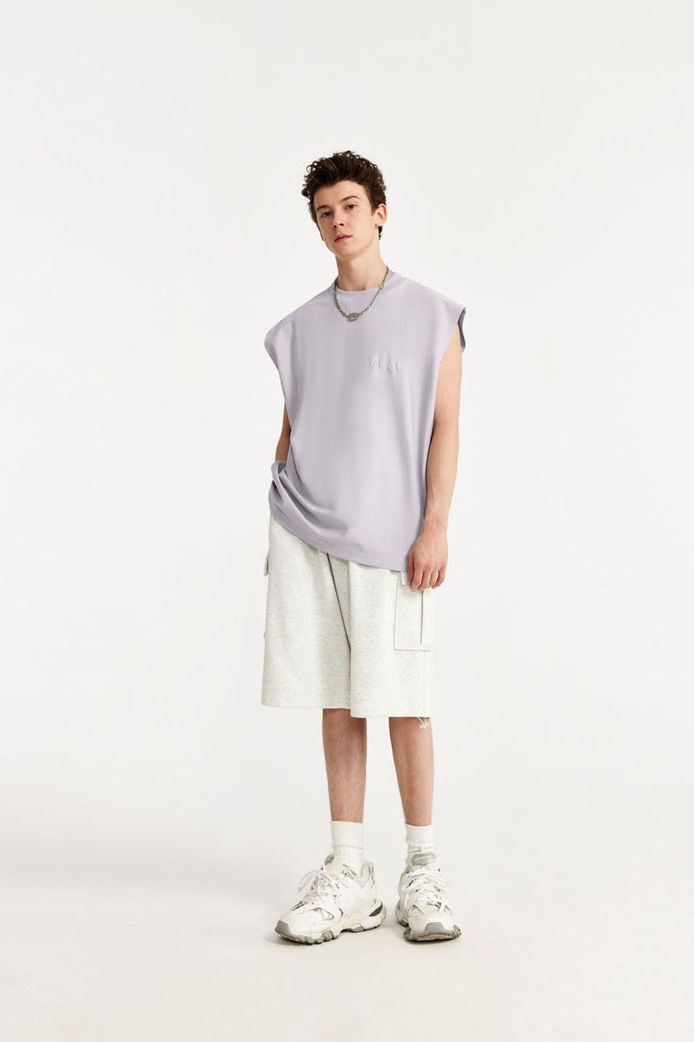 Men's 260g Textured Velvet Sleeveless Tank Top with Drop Shoulder Design