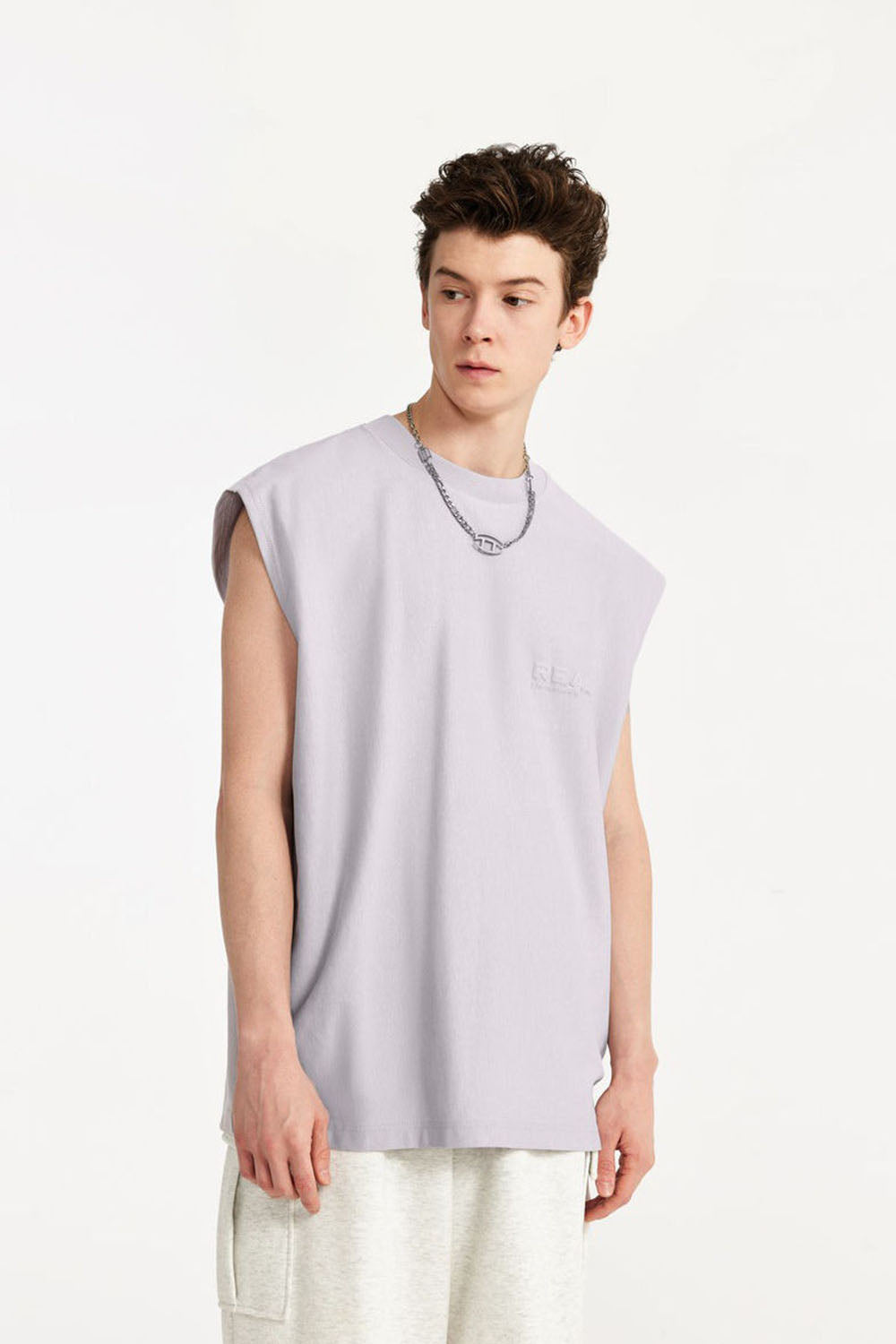 Men's 260g Textured Velvet Sleeveless Tank Top with Drop Shoulder Design