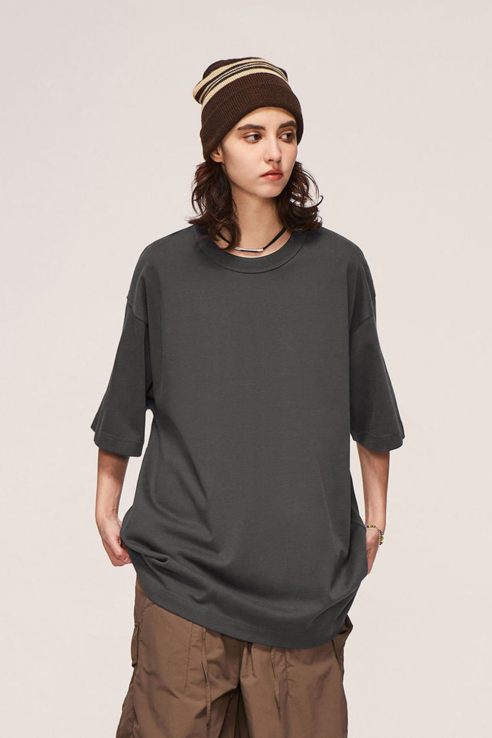 305g Heavyweight Earth Tone Drop Shoulder Short Sleeve Oversize T-Shirt