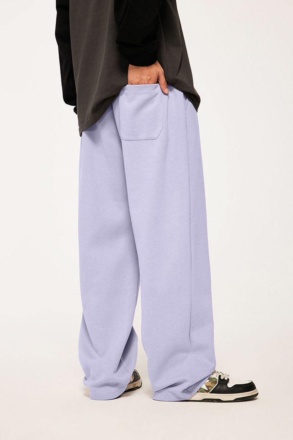 320g Brushed Embroidered Wide-Leg Pants with Rainbow Drawstring