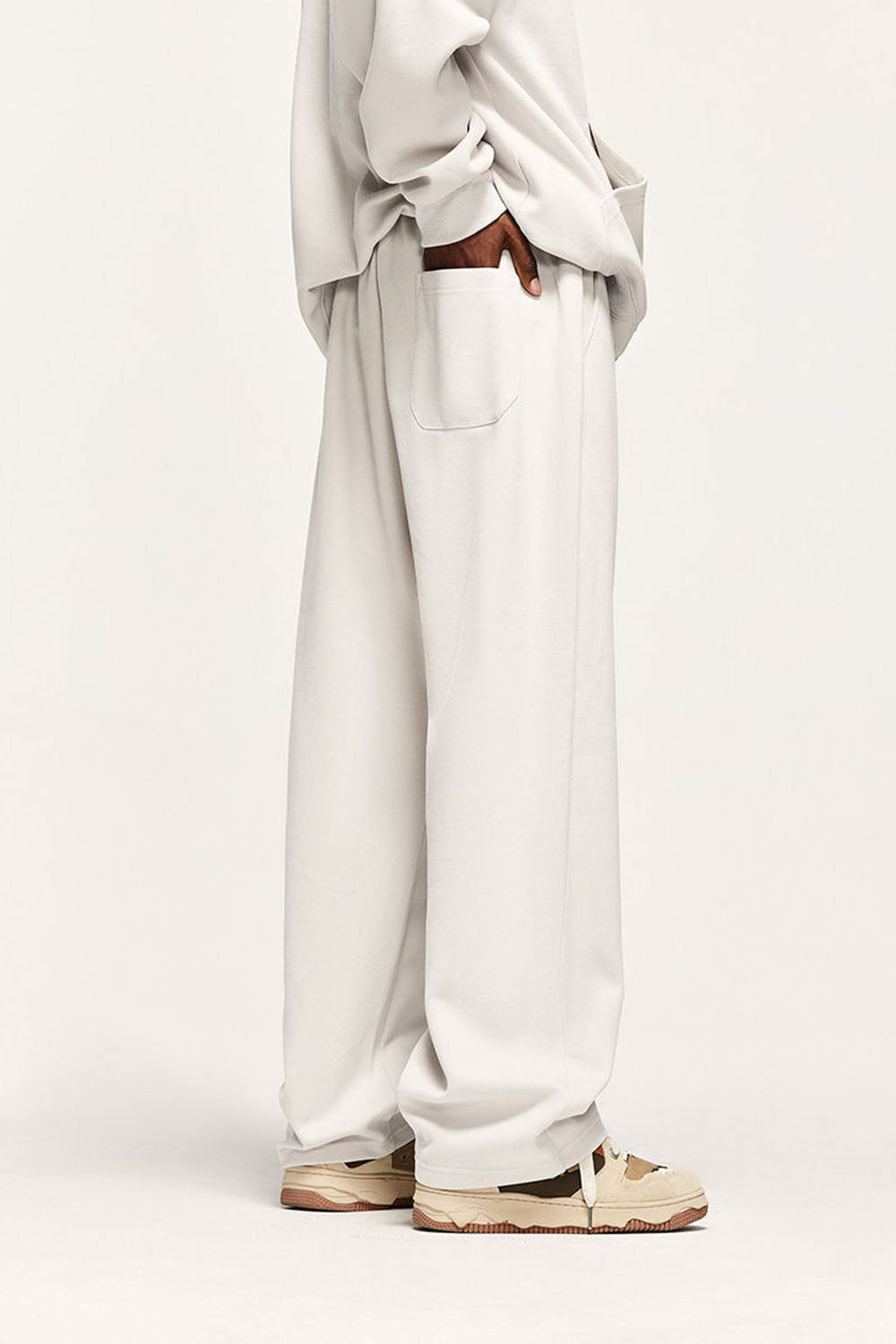 320g Brushed Embroidered Wide-Leg Pants with Rainbow Drawstring