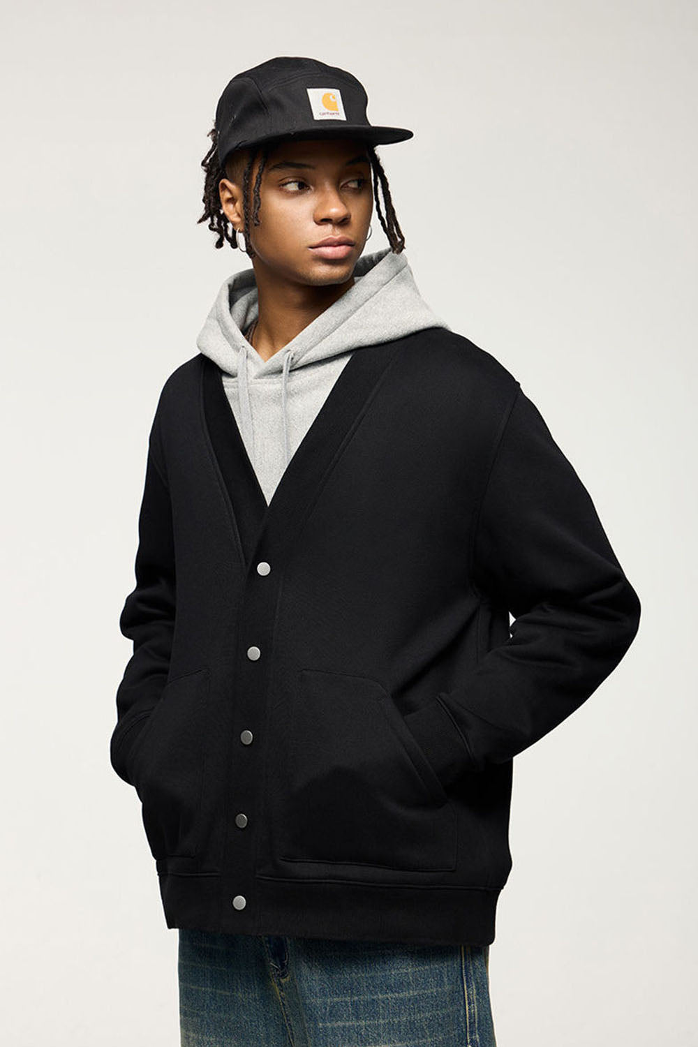 325g Flame Fleece Cardigan Jacket Loose Casual Hoodie