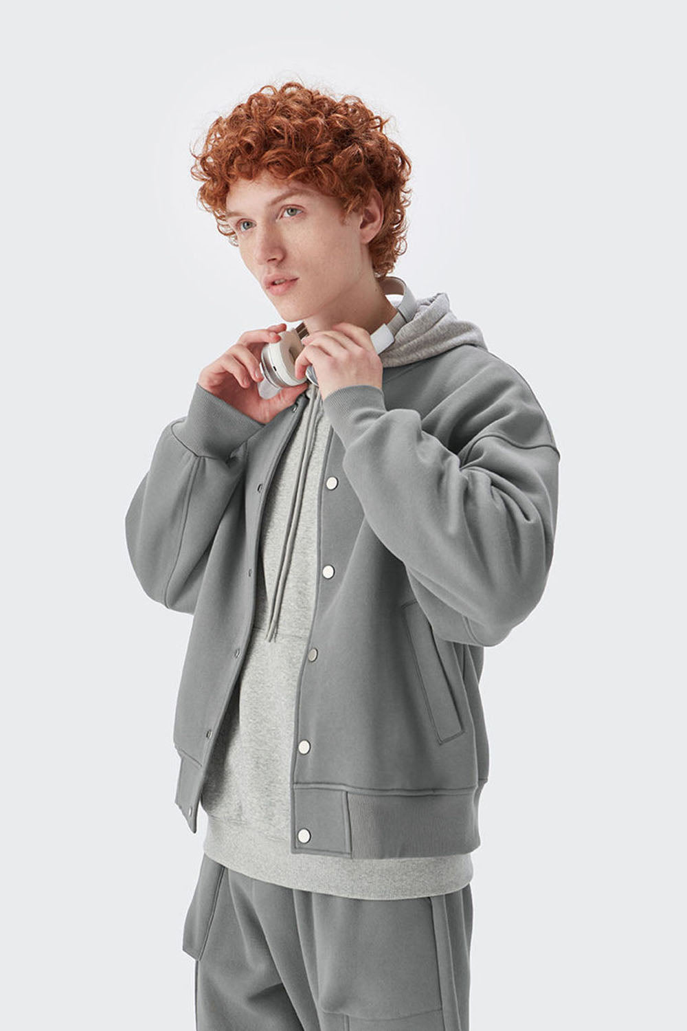Men's 350g Heavy Fleece Ribbed Solid Color Baseball Jacket